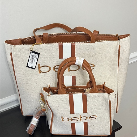 bebe Handbags - Bebe Beige and Caramel Brown Women's Tote and Handbag Set